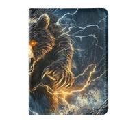 Blue Cool Flame Bear Reisepasshülle aus Leder, dekorativ, für Reisen, Brieftasche, Kombi-Kartenhalter, Reisepasshülle, ultradünn, Blauer cooler Flammenbär, 1 size