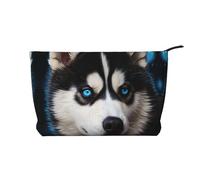Blue Eyed Husky Cord Make-up-Tasche, Reise-Organizer, Kosmetiktasche, groß, weit geöffnete Tasche, Schwarz , Einheitsgröße