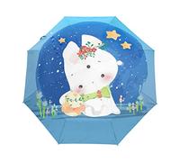Blue Moon Nacht Hase Regenschirm Automatik Auf-Zu Taschenschirm Umbrella Kompakt Schirme für Jungen Mädchen Strand Frauen
