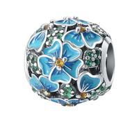 Blue Openwork Cherry Blossom Bead Charm, 925 Sterling Silber Charm Armband Zubehör, Kompatibel mit Pandora Armband Halskette