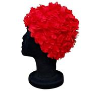 Blue Reef Virgo Floral Damen Klassische Retro 3D Blume Blütenblatt Einfarbig Hübsch Stilvolle Vintage Badekappe Badekappe Einheitsgröße Erwachsene (Rot)