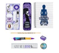 Blue Sky Studios Wednesday Stationery Pack, Licensed Writing Supplies Merchandise Gift, Notebook, Colour Pencils, Pen, Pencil Dose, Pencil Sharpener, Eraser, mehrfarbig, Wednesday Schreibwaren-Set -
