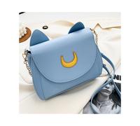 (Blue) Summer Sailor Moon Ladies Handbag Black Luna Cat Shape Chain Shoulder Bag PU Leather Women Messenger Crossbody Small Bag Purses
