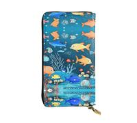 Blue Underwater World of Fish gemusterte lange Geldbörse aus Leder (19,1 x 10,4 cm), extra großes Multifunktionsfach, tolles Geschenk