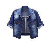 BlueFire2015 Damen Jeansjacke mit kurzen Ärmeln, Knopfleiste, Stretch, Denim - Blau - Medium