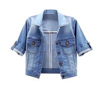 BlueFire2015 Damen-Jeansjacke mit kurzen Ärmeln, Knopfleiste, Stretch, Jeansjacke, F-light blue, M