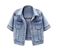 BlueFire2015 Kurzärmelige Jeansjacke für Damen, Knopfleiste, Stretch-Denim-Jeansjacke, Blau, S