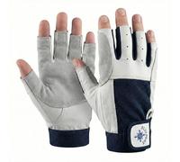 BluePort Segelhandschuhe Herren & Damen Leder - Premium Kurzfinger aus weichem Echtleder - Klassischer 5-Finger Cut für Segeln & Yacht - Atmungsaktiver Spandex-Rücken