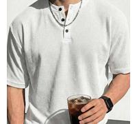 Blueprint Man 1 Stück Herren graues Henley-Kragen kariertes Strick-Poloshirt, super weiches, bequemes minimalistisches Casual-Stil Kurzarm-Top, geeign