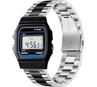Blueshaweu 18mm 20mm 22mm Armband Kompatibel Für Casio Watch, Classic hohe Qualität Edelstahl Uhrenarmband Kompatibel Kompatibel mit Casio MDV106-1AV / MDV107 / F-91W (Silber-schwarz, 22mm)