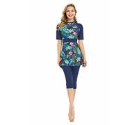 BlueSnow Rash Guard Beachwear Bescheidene Bademode für Damen Kurzarm-Badeanzug Burkini-Modest-Kostüm Übergröße (L, Y7)