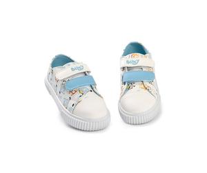 BlueY & Bingo Unisex-Kinder-Turnschuhe mit Mehreren Charakteren in Off-White | Alltagsschuh | Klettverschluss | Schuhe mit Cartoon-Print für den Schulanfang