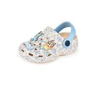 BlueY Clogs für Jungen | Kinder-Slipper mit niedlichen Welpen-Anhängern in Braun und Blau | Sandalen mit Allover-Print für drinnen und draußen