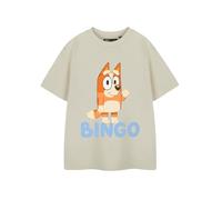 BlueY Hellbeiges Kinder-T-Shirt mit Cartoon-Grafik | Bingo Rundhals-Kurzarm-Klassiker-Oberteil | Unisex-Freizeitbekleidung für Kinder