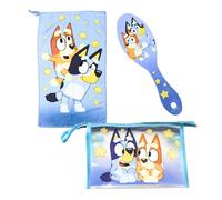 Bluey Kulturbeutel für Kinder, Design Bluey und Bingo Inklusive Haarbürste, Handtuch, Geldbörse, PVC-frei