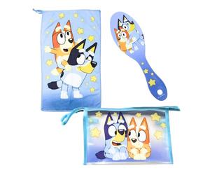 Bluey Kulturbeutel für Kinder, Design Bluey und Bingo Inklusive Haarbürste, Handtuch, Geldbörse, PVC-frei