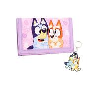 Bluey Mädchen Geldbörse und Schlüsselanhänger Set | Niedliche Kinder Cartoon Trifold Geldbörse mit Reißverschlusstasche Charakter Design | Lustiges Portemonnaie Geschenk für Kinder und Fans
