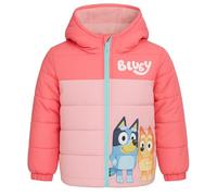 Bluey Mädchen Pufferjacke mit Kapuze, warm, mit Fleece gefüttert, wasserabweisend, mit Reißverschluss und Taschen, Alter 2-8 Jahre, rose, 5-6 Years
