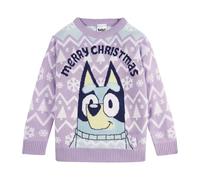 Bluey Mädchen Weihnachtspullover | Mädchen Xmas Pullover | Mädchen Acryl Strick Weihnachtspullover Sweatshirt Bingo Geschenke für Mädchen, Flieder, 7-8 Jahre