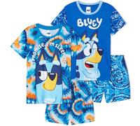 Bluey Pyjama Jungen 2-8 Jahre, 2er-Pack Weich Kurz Schlafanzug Kinder mit Kurzarm T-Shirt, Sommer Nachtwäsche, Geschenke für Kinder (2-3 Jahre, Blau Tie Dye Bluey, 2 Pck)