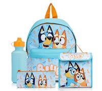 Bluey Rucksack 4-teiliges Schulset mit Lunchtasche, Wasserflasche und Federmäppchen | Jungen Schultasche mit Kängurutasche & Netzseite | für Kinder von 2 bis 7 Jahren