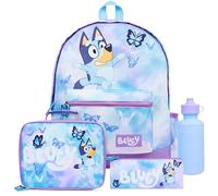 BlueY Rucksack Kinder Set 4 Teilig Trinkflasche Federmäppchen Lunchtasche oder Turnbeutel Kinder für Schule Kita Freizeit Schmetterling