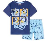BlueY Schlafanzug Mädchen Kurz, Sommer Pyjama Set T-Shirt & Shorts - Geschenke für Kinder (Dunkelblau/Blau, 5-6 Jahre)