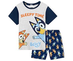 BlueY Schlafanzug Mädchen Kurz, Sommer Pyjama Set T-Shirt & Shorts - Geschenke für Kinder (Grau/Blau, 3-4 Jahre)
