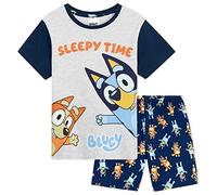 BlueY Schlafanzug Mädchen Kurz, Sommer Pyjama Set T-Shirt & Shorts - Geschenke für Kinder (Grau/Blau, 5-6 Jahre)