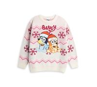 BlueY Weihnachtspullover „Bingo Girls“ in Creme und Rosa | Langärmliger Rundhalsausschnitt | Strickwaren mit Cartoon-Motiven für die Festtage | Merch