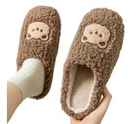 BLULOO Winter Hausschuhe Winterhaus Frauen Pelzruhe Warm Weich Für Männer Süße Cartoon Bären Schlafzimmer Damen Mädchen Flauschige Hausschuhe Paare Paare-Kaffee-40-41