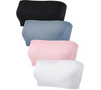 Blulu 4 Stück Damen Bandeau BH Trägerlos Bralette Nahtlos Bandeau Nicht Gepolstert Stretch Top BH, Hellblau, Rosa, Weiß, Schwarz, Medium