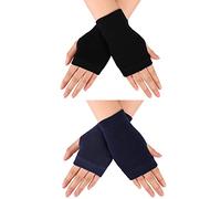 Blulu Fingerless Warm Gloves with Thumb Hole Cozy Half Fingerless Driving Gloves Knit Mittens for Men, Women (Black, Navy Blue, 2 Pairs)