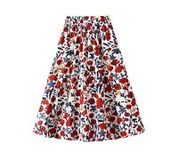 Blumen Bedruckte Midi-Rock-Taille A-Line-Rock elastischer Taillenrock mit Taschen Sommer-Faltenrock Langer Swing-Rock Überrock