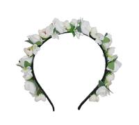 Blumen Haarreif „Sabia“ - Romantischer Haarschmuck mit Rosen & Blüten für Damen & Mädchen - Perfekt zum Dirndl, zur Hochzeit, Kommunion oder Festival (Creme Weiß)