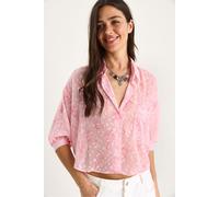 Blumen-Jacquard Kurzarm Hemd mit Knopfleiste und Tasche S