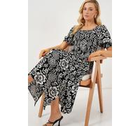Blumen-Midikleid mit quadratischem Kragen und Schlitz