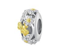 Blumen-Schmetterlings-Stopper, 1 Stück, echtes 925er Sterlingsilber, Sicherheitskette, Abstandshalter für Pandora-Armbänder, Silikon