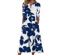 Blumenkleid Damen Sommer Blusenkleid Lang Trendy Freizeitkleid V-Ausschnitt Druck Sommerkleider Vintage Modische Kleider mit Taschen Wickelkleid A-Linie Tailliert Urlaub Strandkleid
