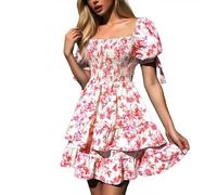Blumenkleid, Kleid Rot Damen Sommer Boho Elegant Kleid Wickelkleid Casual Blumenkleid Sommerkleider A-Linie Tunika Curvy Sommerkleid Boho-Kleid Freizeitkleider