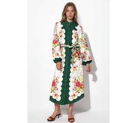 Blumenmuster Midi Hemdblusenkleid mit Gürtel L