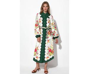 Blumenmuster Midi Hemdblusenkleid mit Gürtel XL