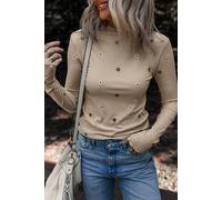 Blumenmuster-Ripp-Longsleeve-Top M