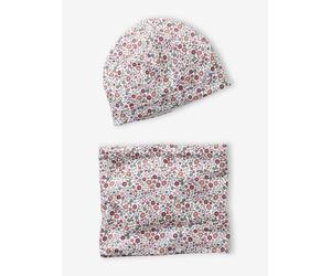 Blumiges Set aus Mütze & Snood für Mädchen rosenholz Gr. 116/140 von vertbaudet