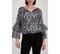 Monari Bluse Ornament-Muster - schwarz gemustert, 100% Baumwolle, Rundhals, Trompetenärmel - Gr. 38