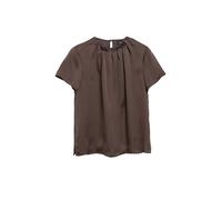 Kurzarmbluse S.OLIVER BLACK LABEL, Damen, Gr. 38, braun (chocolate), Web, Obermaterial: 100% Polyester, normal hüftbedeckend, Rundhals, abgesteppte Kante, Blusen, Sommerbluse mit Animal-Print (3510614