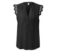 Blusentop QS, Damen, Gr. 40, schwarz, Web, Obermaterial: 100% Viskose, unifarben, normal hüftbedeckend, Rundhals, mit Ärmelbesatz Häkelkante, Blusen Blusentop, Sommmertop mit Häkel-Details an der Schu