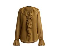 Lauren Ralph Lauren Regular Fit Bluse mit Rüschenkragen in Camel, Größe L
