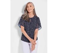 Kurzarmbluse GOLDNER "Chiffonbluse Damen mit Tupfen-Alloverprint und Rundhalsausschnitt", Damen, Gr. 54, blau (marine, gemustert), Obermaterial: 100% Polyester PES., Modisch, normal, Gerade, Blusen, S