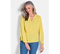 Schlupfbluse GOLDNER "Elegante Viskosebluse mit V-Ausschnitt", Damen, Gr. 38, gelb, Obermaterial: 100% Viskose CV., gerade, Tubular, Blusen Schlupfbluse, Knopfleiste (73355319-38) gelb